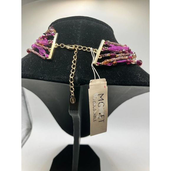NWT! Monet Adjustable Purple and Pink Beaded Ribbon Boho 16 1/2 inch Necklace! - Picture 4 of 6
